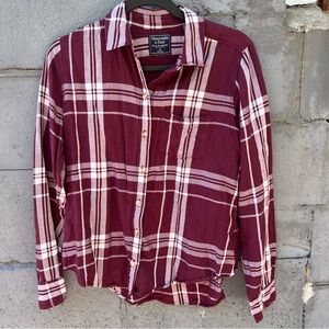 Abercrombie & Fitch Flannel-Style Burgundy and White Plaid Top